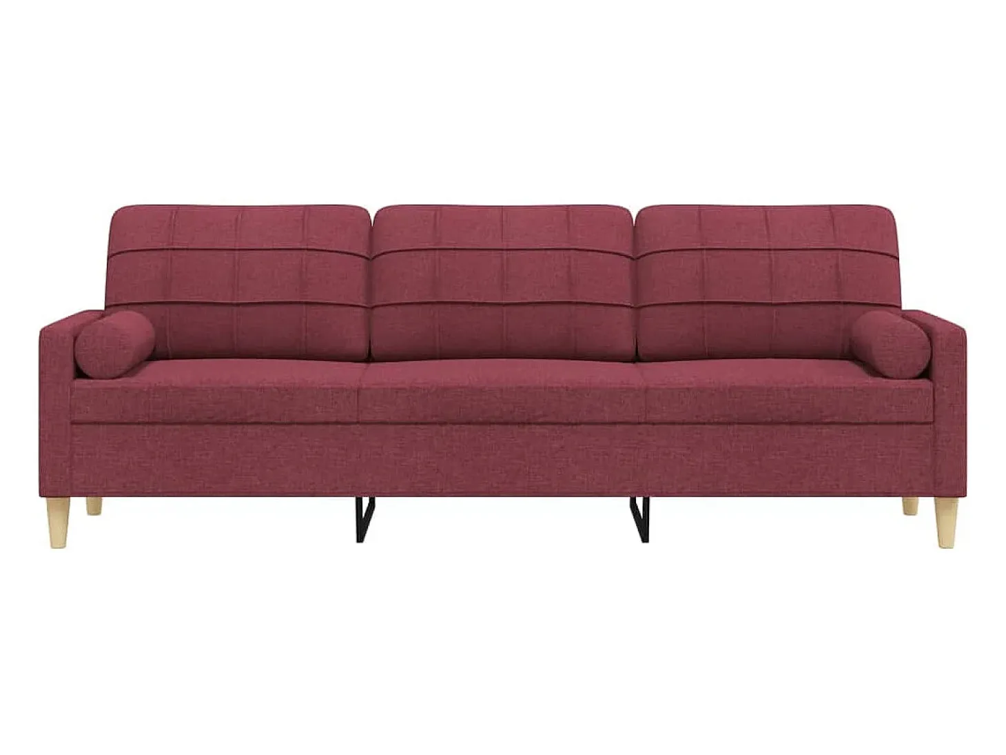 Sofá de 3 plazas con cojines tela rojo tinto 210 cm