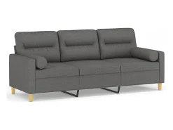 Sofá de 3 plazas con cojines tela gris oscuro 180 cm