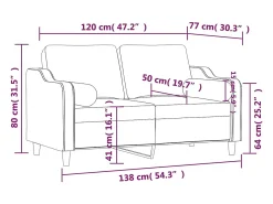 Sofá de 2 plazas con cojines tela marrón 120 cm