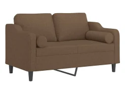 Sofá de 2 plazas con cojines tela marrón 120 cm