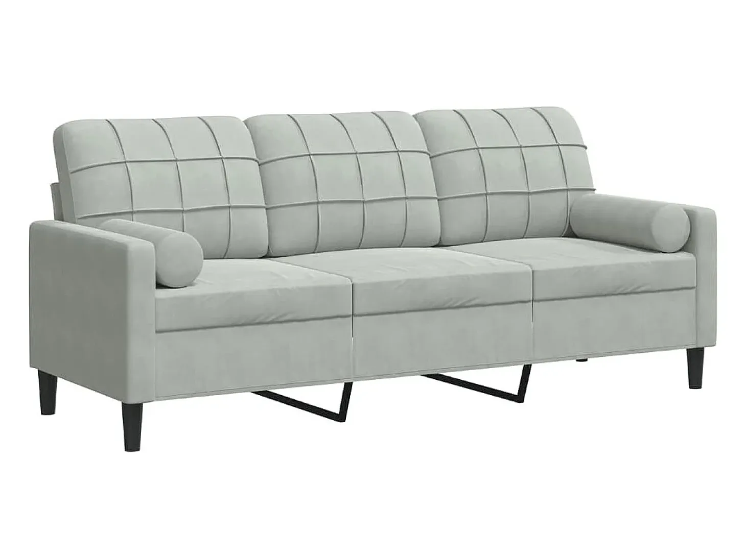 Sofá de 3 plazas con cojines terciopelo gris claro 180 cm