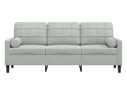 Sofá de 3 plazas con cojines terciopelo gris claro 180 cm