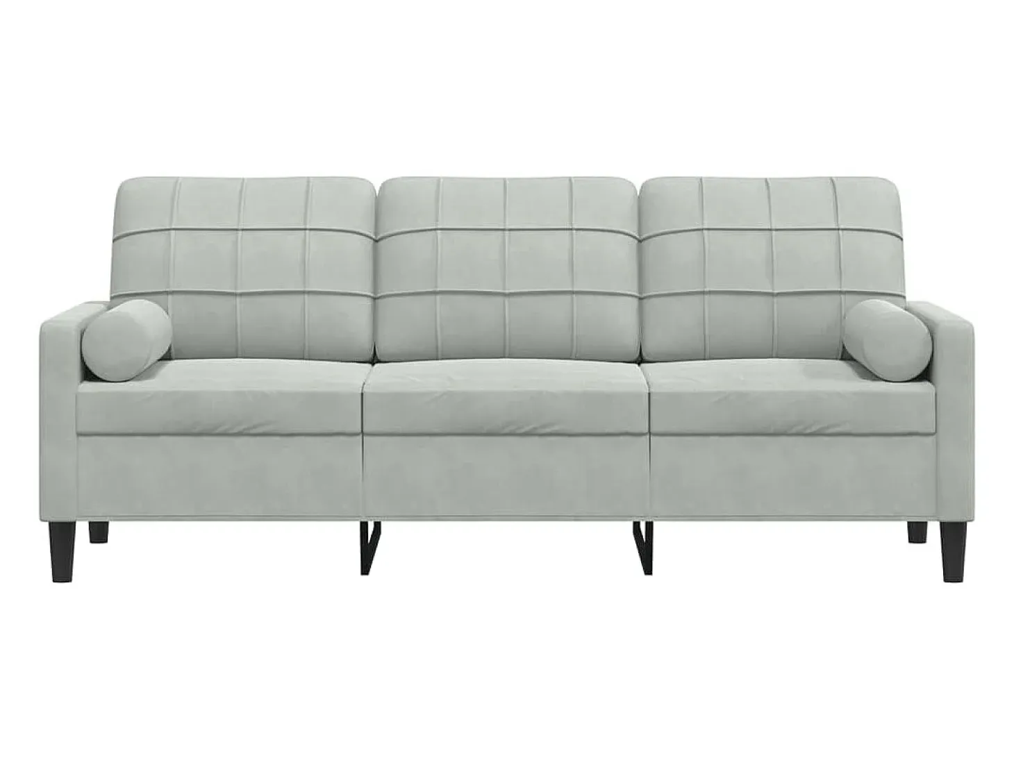 Sofá de 3 plazas con cojines terciopelo gris claro 180 cm