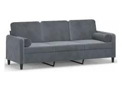 Sofá de 3 plazas con cojines terciopelo gris oscuro 180 cm