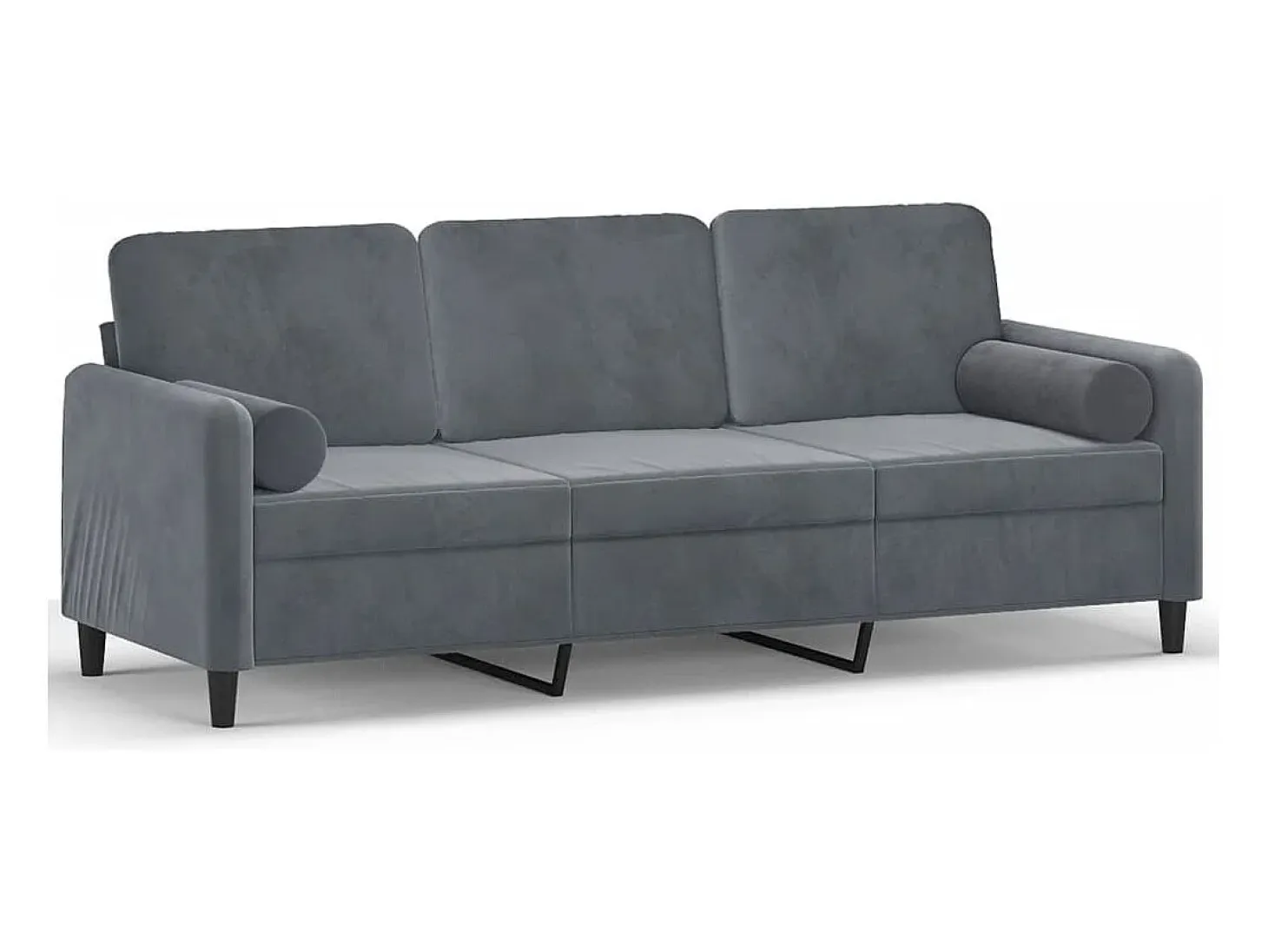 Sofá de 3 plazas con cojines terciopelo gris oscuro 180 cm