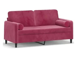 Sofá de 2 plazas con cojines terciopelo rojo tinto 140 cm