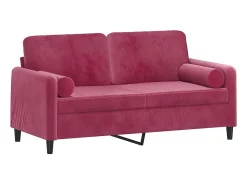 Sofá de 2 plazas con cojines terciopelo rojo tinto 140 cm