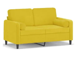 Sofá de 2 plazas con cojines terciopelo amarillo 120 cm