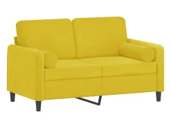Sofá de 2 plazas con cojines terciopelo amarillo 120 cm