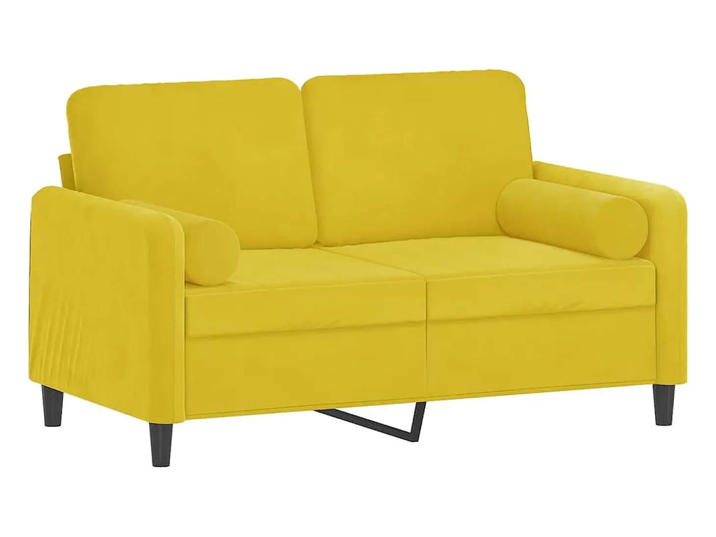 Sofá de 2 plazas con cojines terciopelo amarillo 120 cm