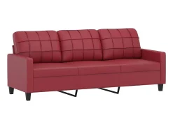 Sofá de 3 plazas con cojines cuero sintético rojo tinto 180 cm