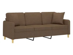 Sofá de 3 plazas con cojines tela marrón 180 cm