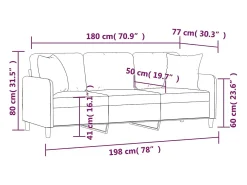 Sofá de 3 plazas con cojines tela marrón 180 cm