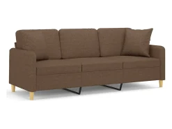 Sofá de 3 plazas con cojines tela marrón 180 cm