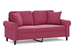 Sofá de 2 plazas con cojines terciopelo rojo tinto 140 cm