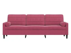 Sofá de 3 plazas con cojines terciopelo rojo tinto 210 cm
