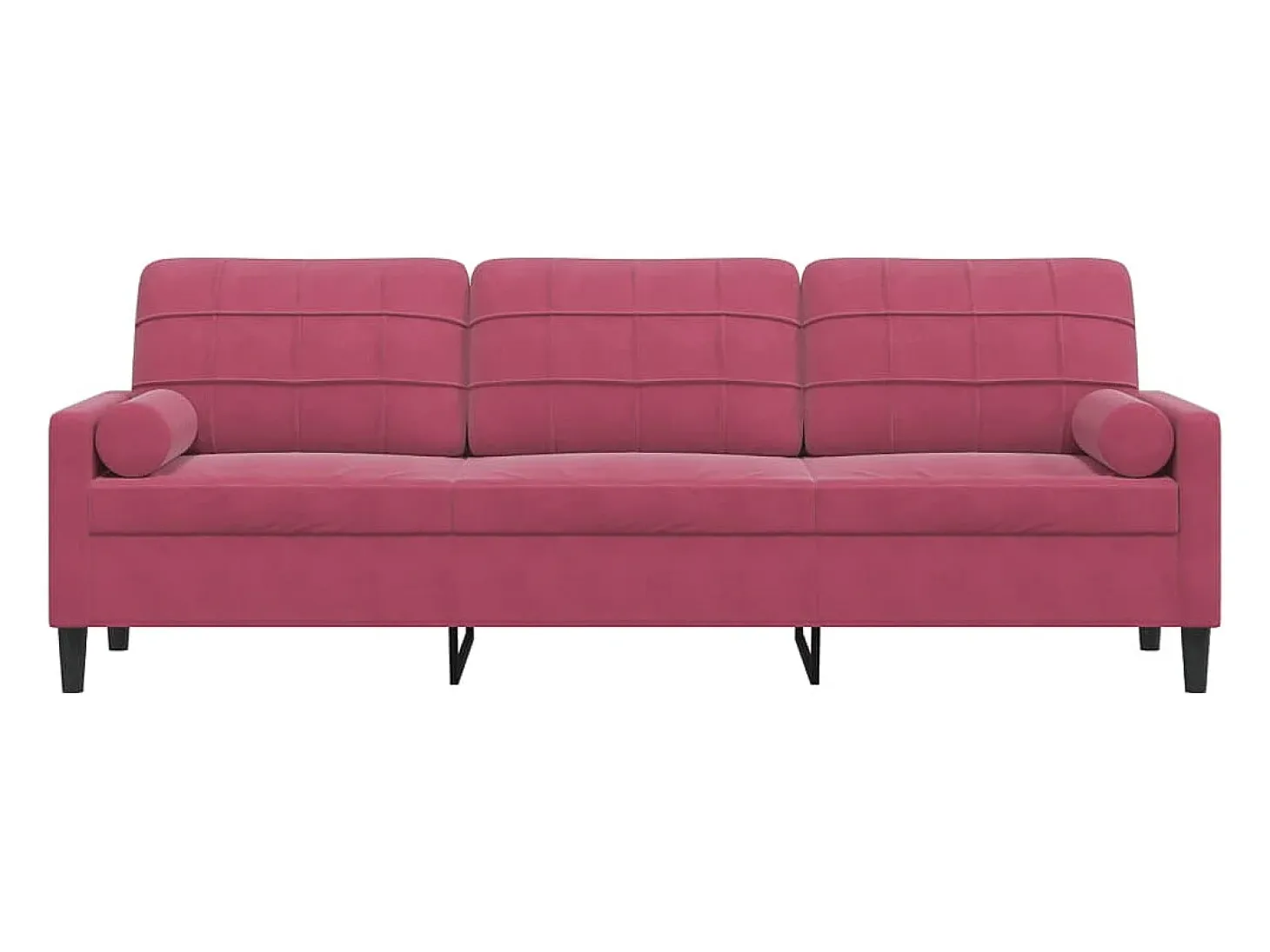 Sofá de 3 plazas con cojines terciopelo rojo tinto 210 cm