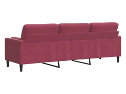 Sofá de 3 plazas con cojines terciopelo rojo tinto 210 cm