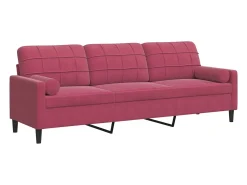 Sofá de 3 plazas con cojines terciopelo rojo tinto 210 cm