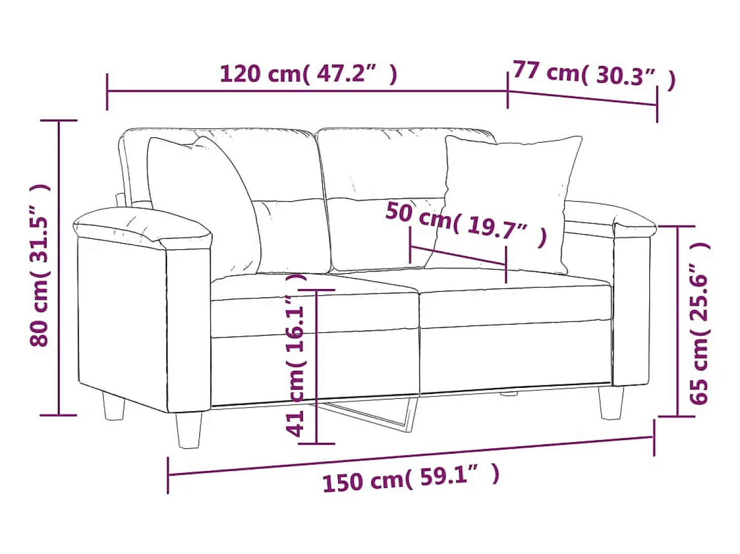 Sofá de 2 plazas con cojines tela microfibra gris claro 120 cm