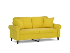 Sofá de 2 plazas con cojines terciopelo amarillo 140 cm