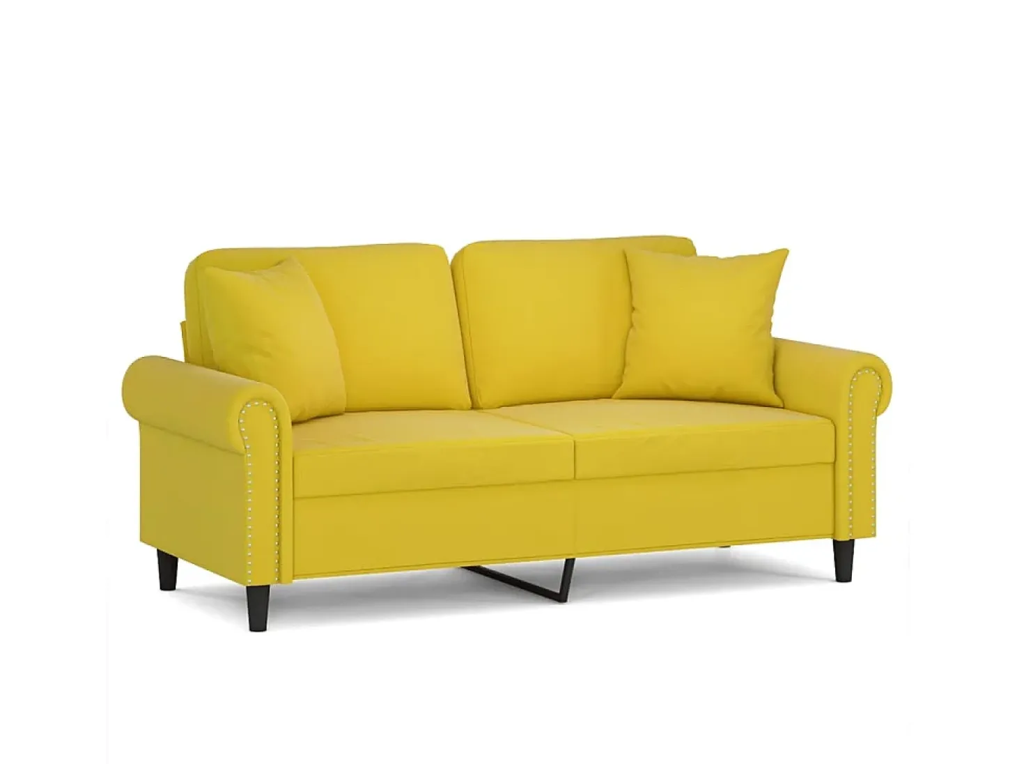 Sofá de 2 plazas con cojines terciopelo amarillo 140 cm
