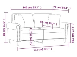 Sofá de 2 plazas con cojines terciopelo amarillo 140 cm