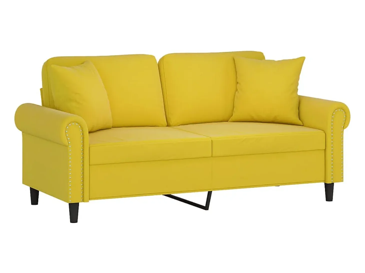 Sofá de 2 plazas con cojines terciopelo amarillo 140 cm