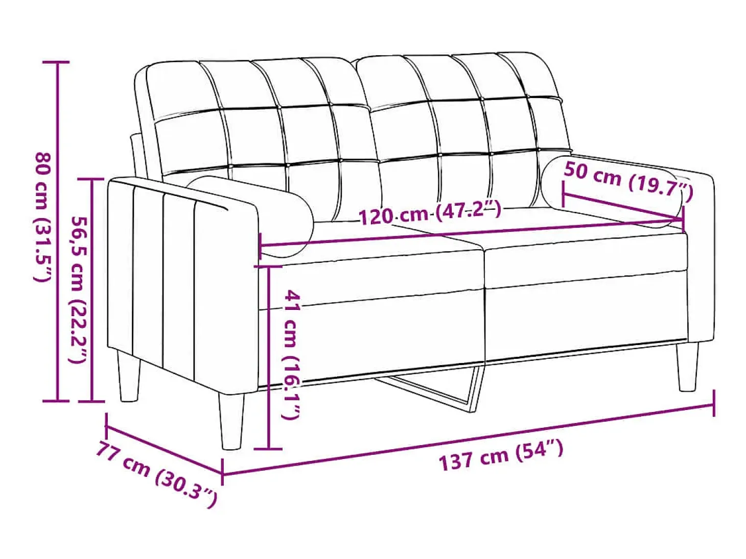 Sofá de 2 plazas con cojines terciopelo rosa 120 cm