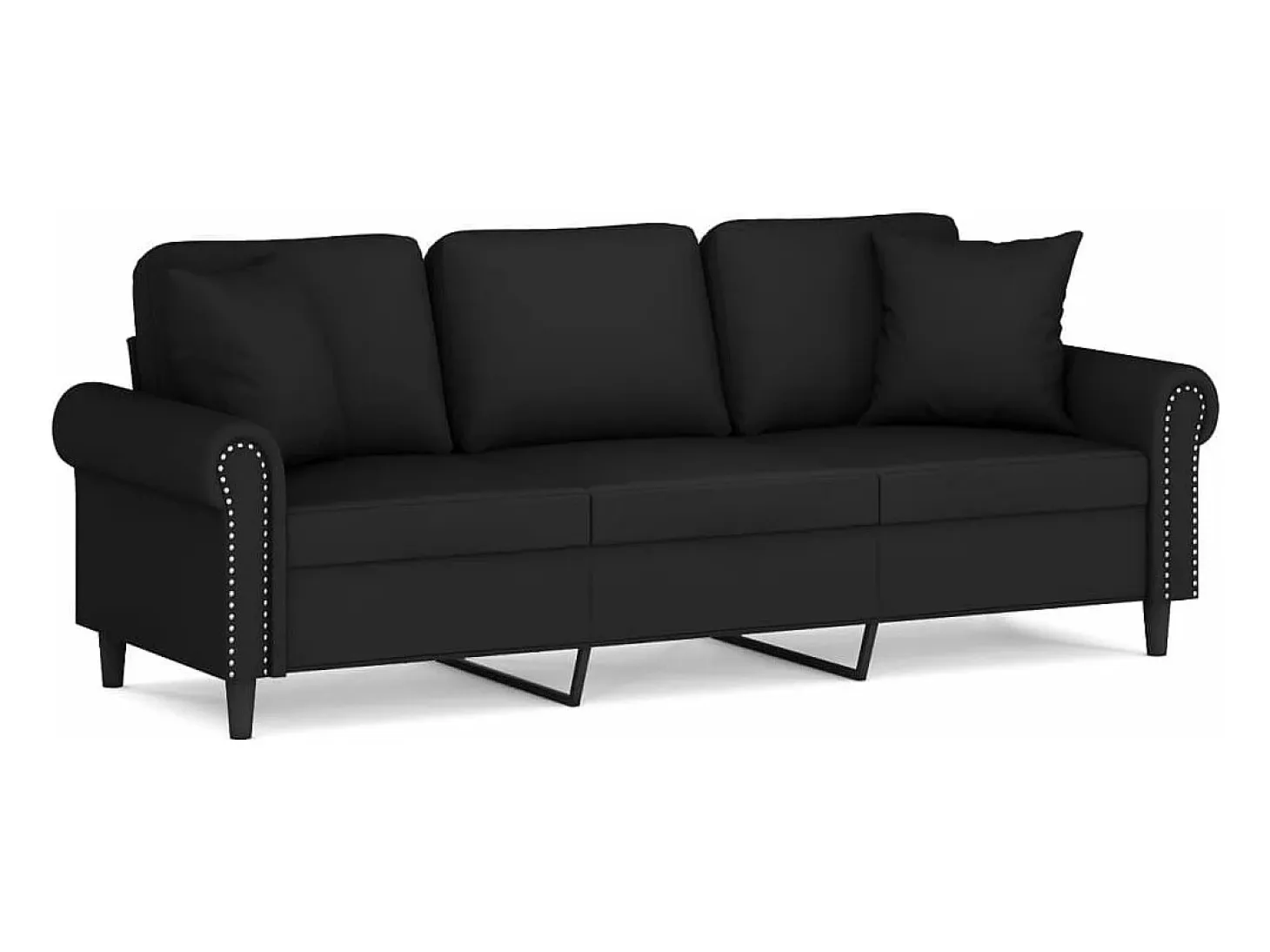 Sofá de 3 plazas con cojines terciopelo negro 180 cm
