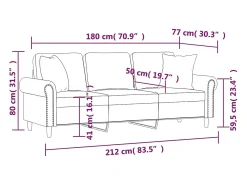 Sofá de 3 plazas con cojines terciopelo negro 180 cm
