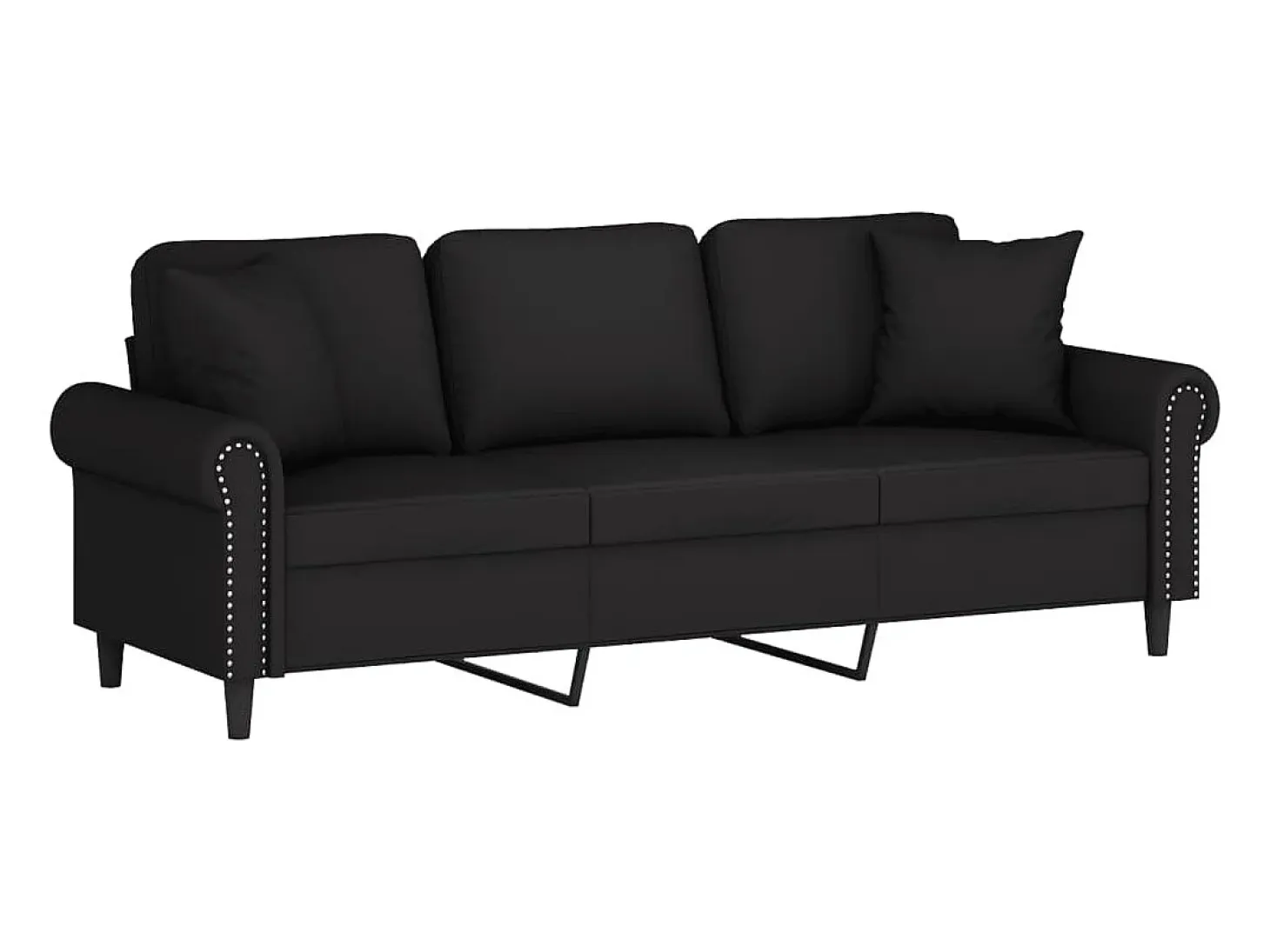 Sofá de 3 plazas con cojines terciopelo negro 180 cm