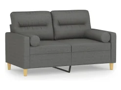 Sofá de 2 plazas con cojines tela gris oscuro 120 cm