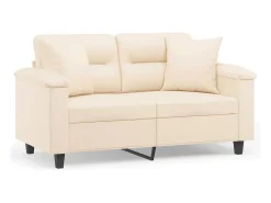 Sofá de 2 plazas con cojines tela de microfibra beige 120 cm