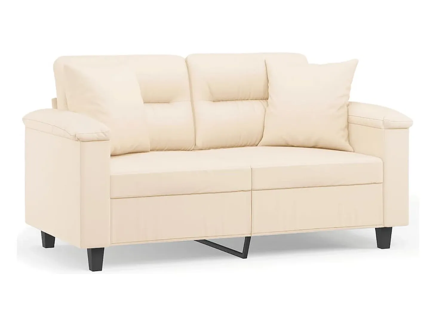 Sofá de 2 plazas con cojines tela de microfibra beige 120 cm