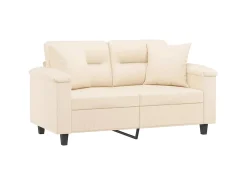 Sofá de 2 plazas con cojines tela de microfibra beige 120 cm