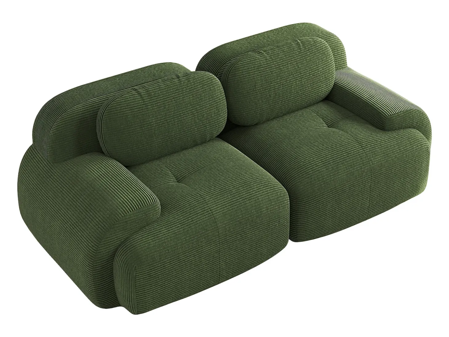 Sofá de 2 plazas con cojines - Sofá recto con reposabrazos curvos y cojines decorativos - pana verde