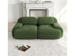 Sofá de 2 plazas con cojines - Sofá recto con reposabrazos curvos y cojines decorativos - pana verde