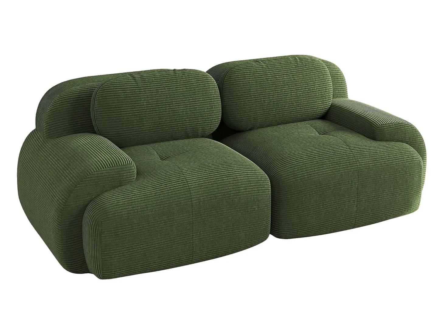 Sofá de 2 plazas con cojines - Sofá recto con reposabrazos curvos y cojines decorativos - pana verde