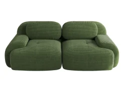 Sofá de 2 plazas con cojines - Sofá recto con reposabrazos curvos y cojines decorativos - pana verde