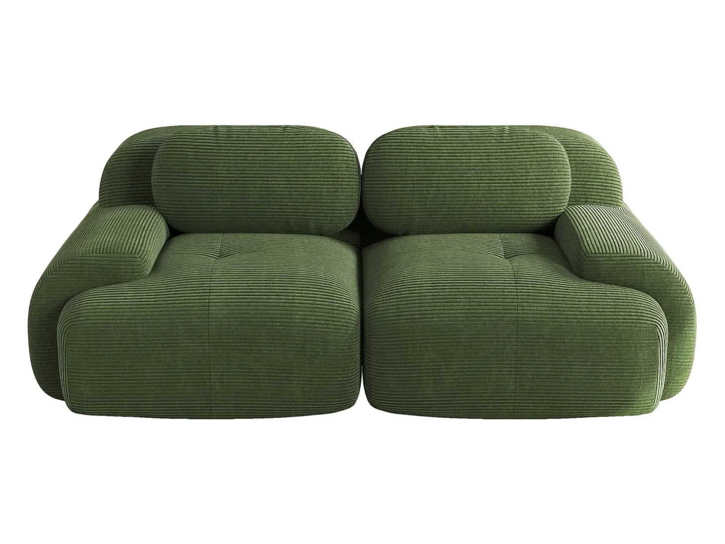 Sofá de 2 plazas con cojines - Sofá recto con reposabrazos curvos y cojines decorativos - pana verde