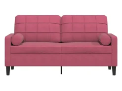 Sofá de 2 plazas con cojines terciopelo rojo tinto 140 cm