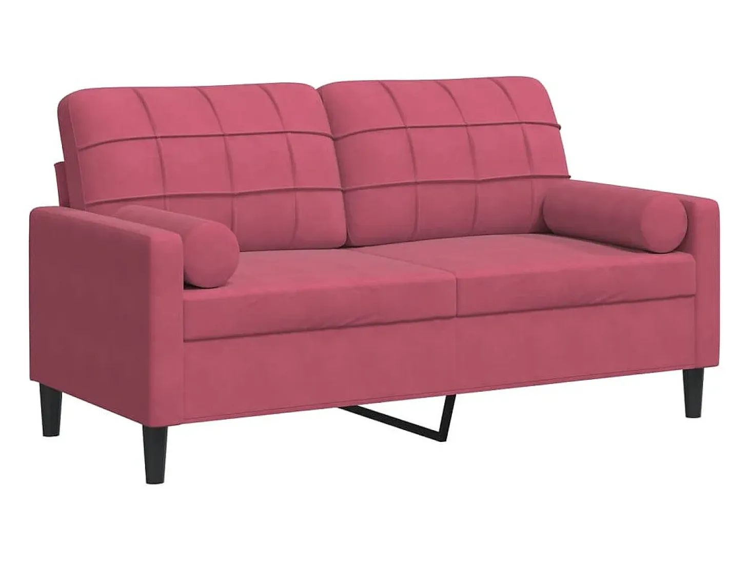Sofá de 2 plazas con cojines terciopelo rojo tinto 140 cm