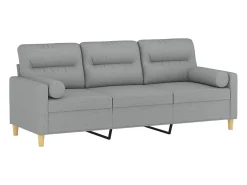 Sofá de 3 plazas con cojines tela gris claro 180 cm