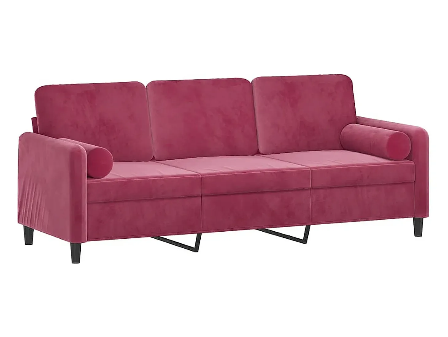 Sofá de 3 plazas con cojines terciopelo rojo tinto 180 cm