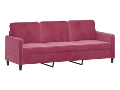 Sofá de 3 plazas con cojines terciopelo rojo tinto 180 cm