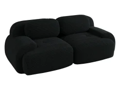 Sofá de 2 plazas con cojines - Sofá recto con reposabrazos curvos y cojines decorativos - Pana negra