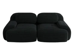 Sofá de 2 plazas con cojines - Sofá recto con reposabrazos curvos y cojines decorativos - Pana negra