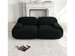 Sofá de 2 plazas con cojines - Sofá recto con reposabrazos curvos y cojines decorativos - Pana negra