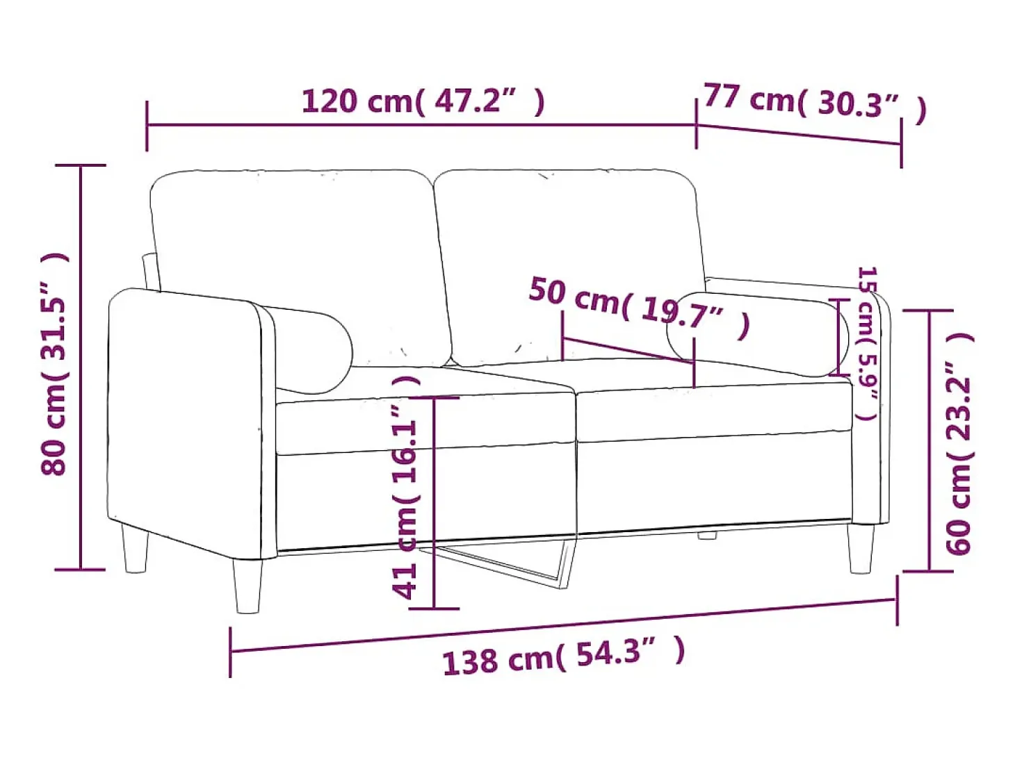 Sofá de 2 plazas con cojines terciopelo rosa 120 cm